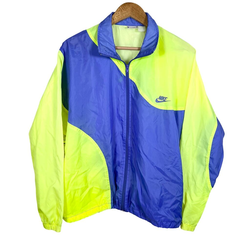 Vintage Nike Neon Yellow Purple Windbreaker Jacket XL 22x29